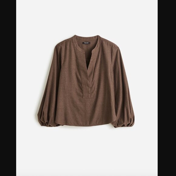 NWT Madewell Top in Pinstripe Flannel in Bitter Chocolate Melange | Size M - Picture 1 of 6